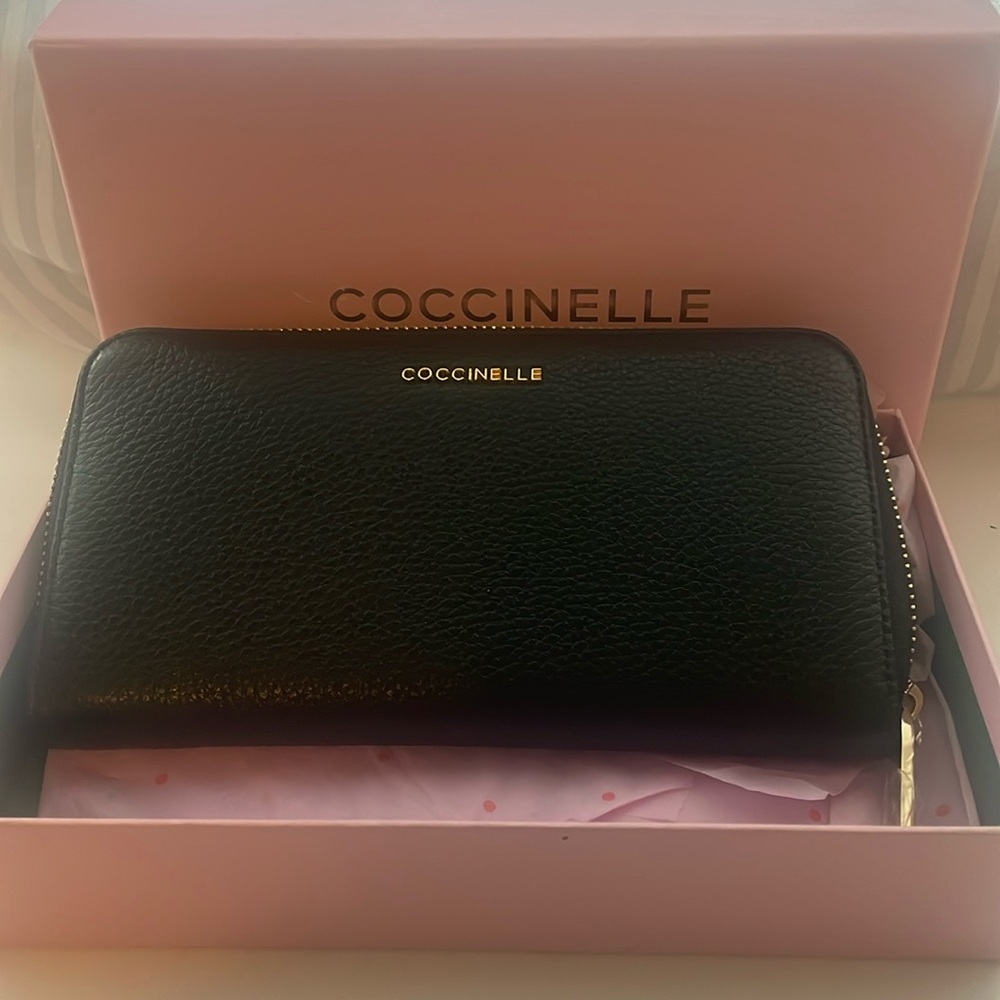 New Black Zippered Coccinelle Wallet